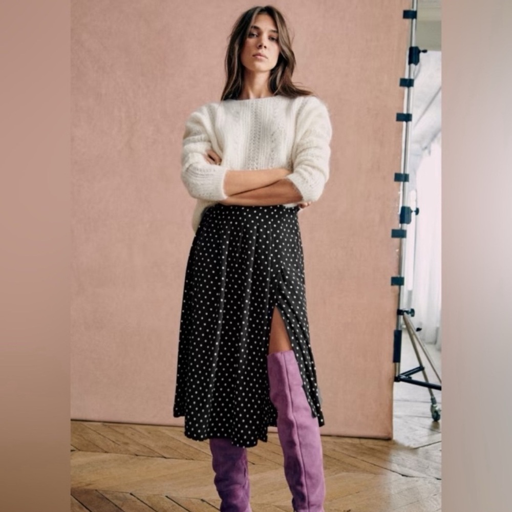 Sezane Alicia Skirt Black Polka Dots